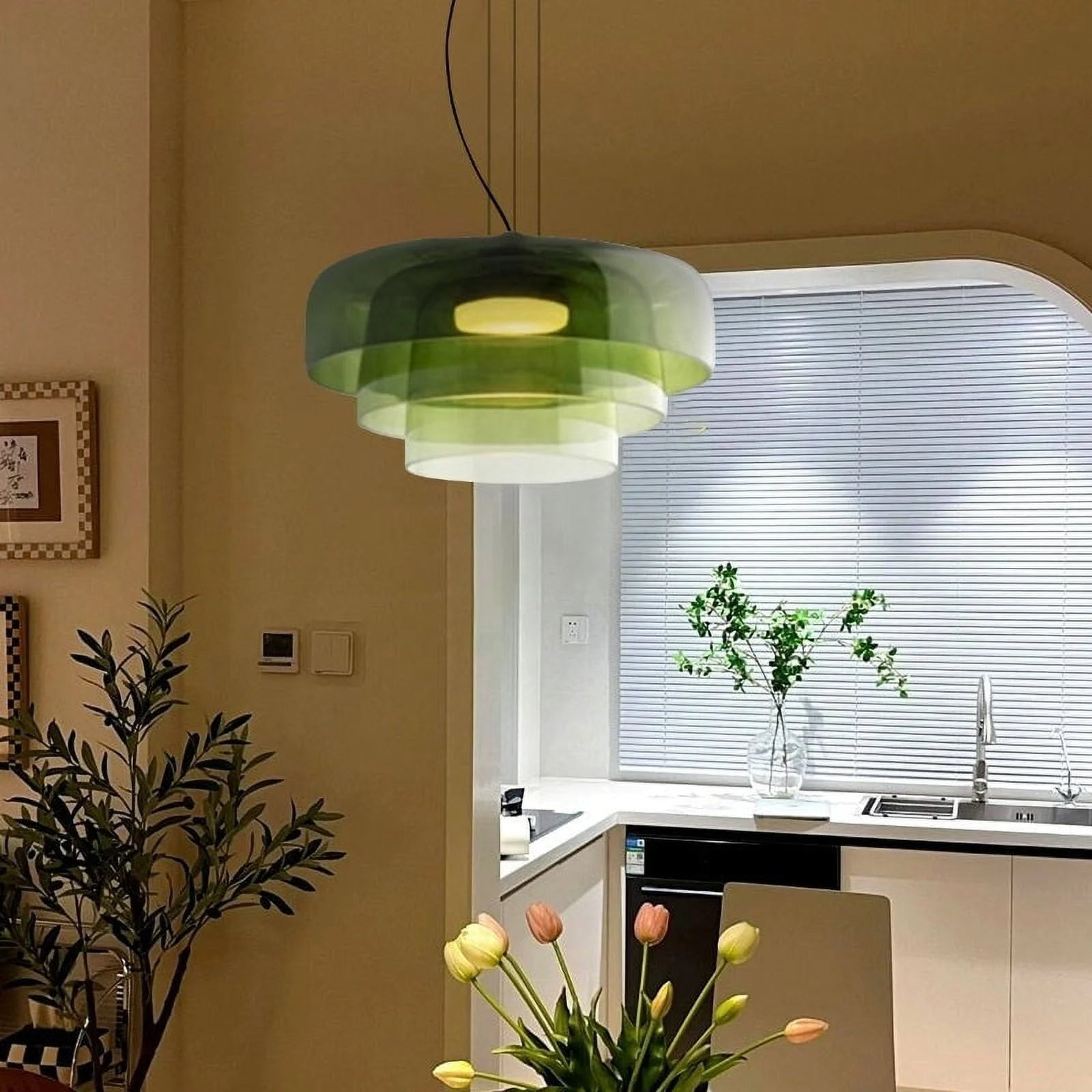 Layered Glass Pendant – Modern Design in Orange, Green or Gray for Dining Table or Living Room