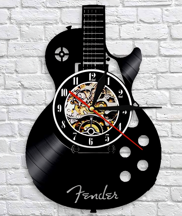 Vægur Vinylplade Guitar Design - Unikt Ur til Musikelskere
