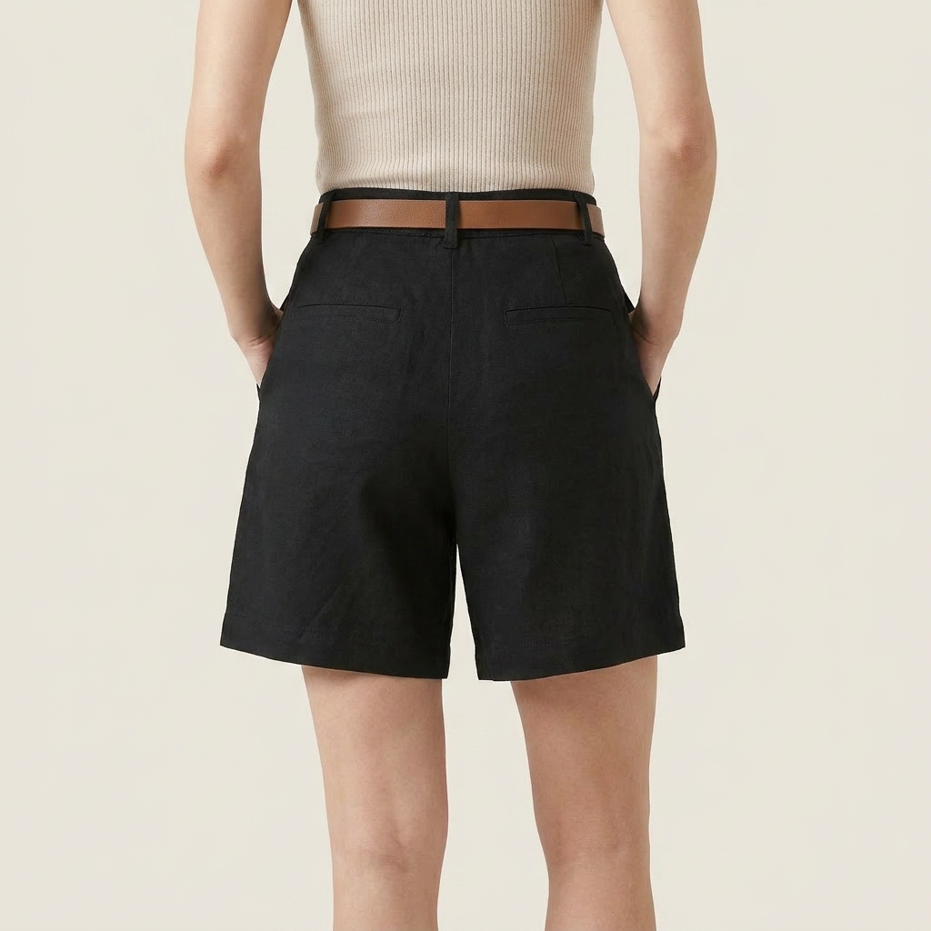 Dame Shorts i Hør med Høj Talje og Bælte