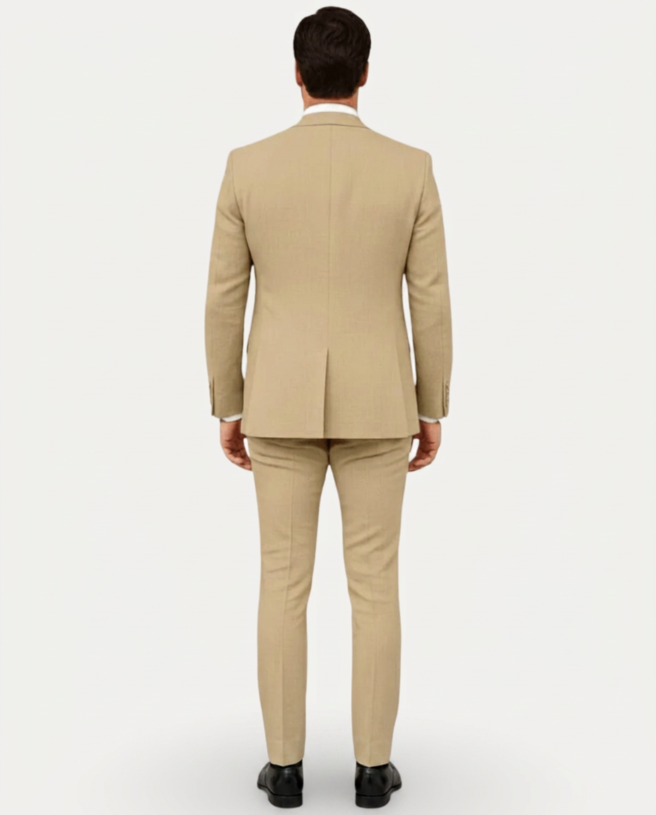 Herre Jakkesæt Slim Fit i Let Hør - Enradet med To Knapper