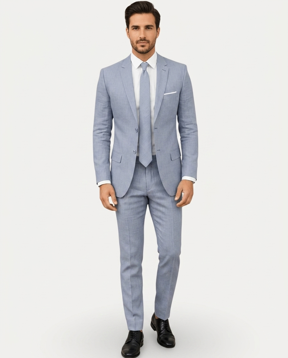 Herre Jakkesæt Slim Fit i Let Hør - Enradet med To Knapper