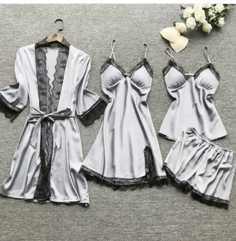 Women's Satin Pajama Set with Lace Details