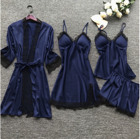 Women's Satin Pajama Set with Lace Details