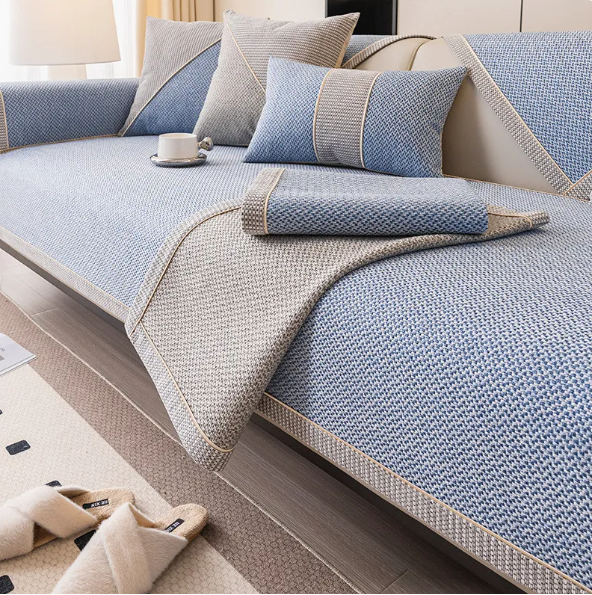 Cotton and Linen Sofa Throw – Non-Slip Quilted Throw for the Sofa