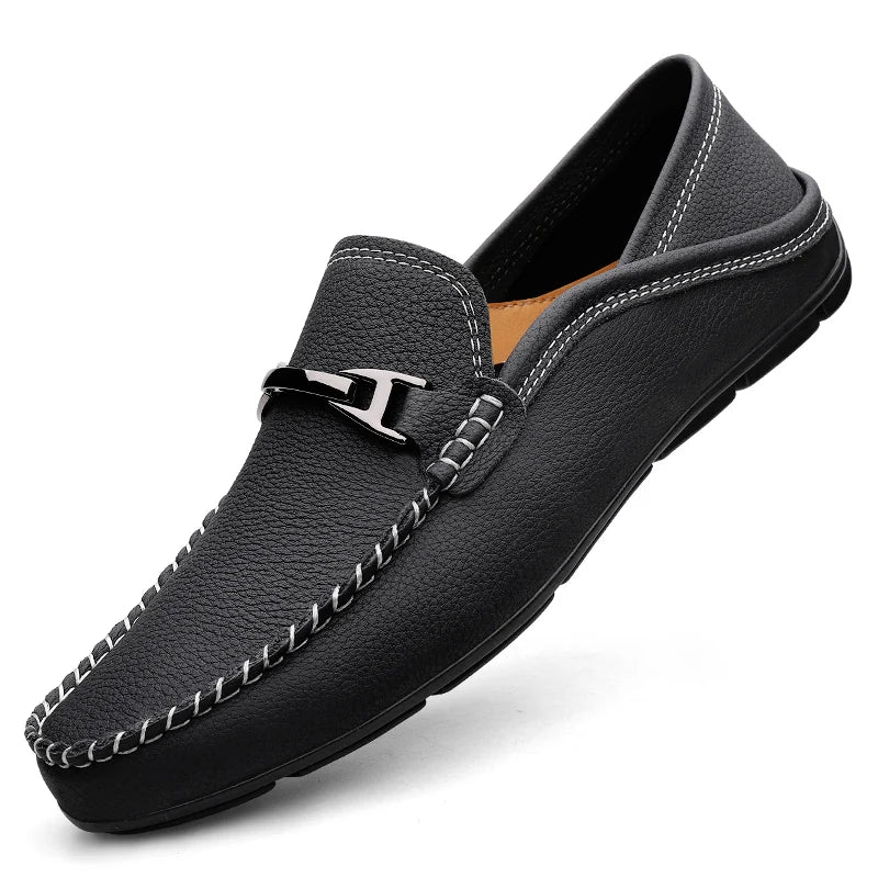 Slip-On Leather Loafers for Men - Black
