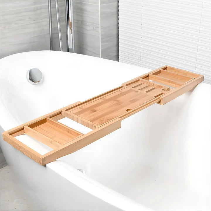 Bamboo Bathtub Caddy – Extendable, Natural Wood for Luxurious Bath Experience at Home