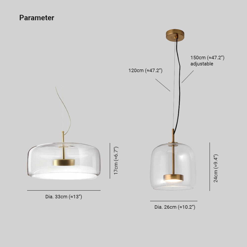 Pendant Lamp – Transparent Glass with Brass Details, Modern Design for Dining Table or Entrance Hall