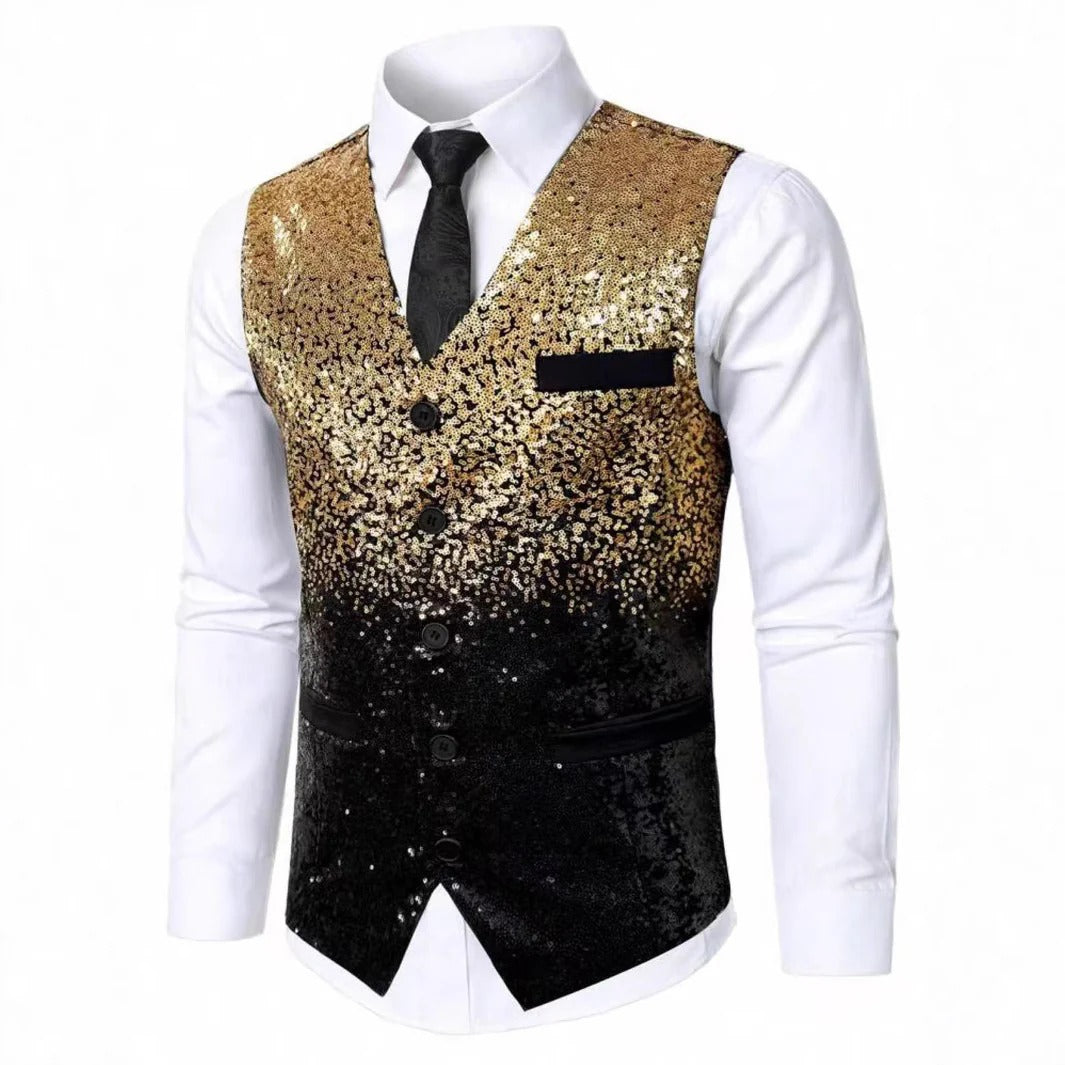 Herre Glittervest med Satin Revers - Festlig Gilet