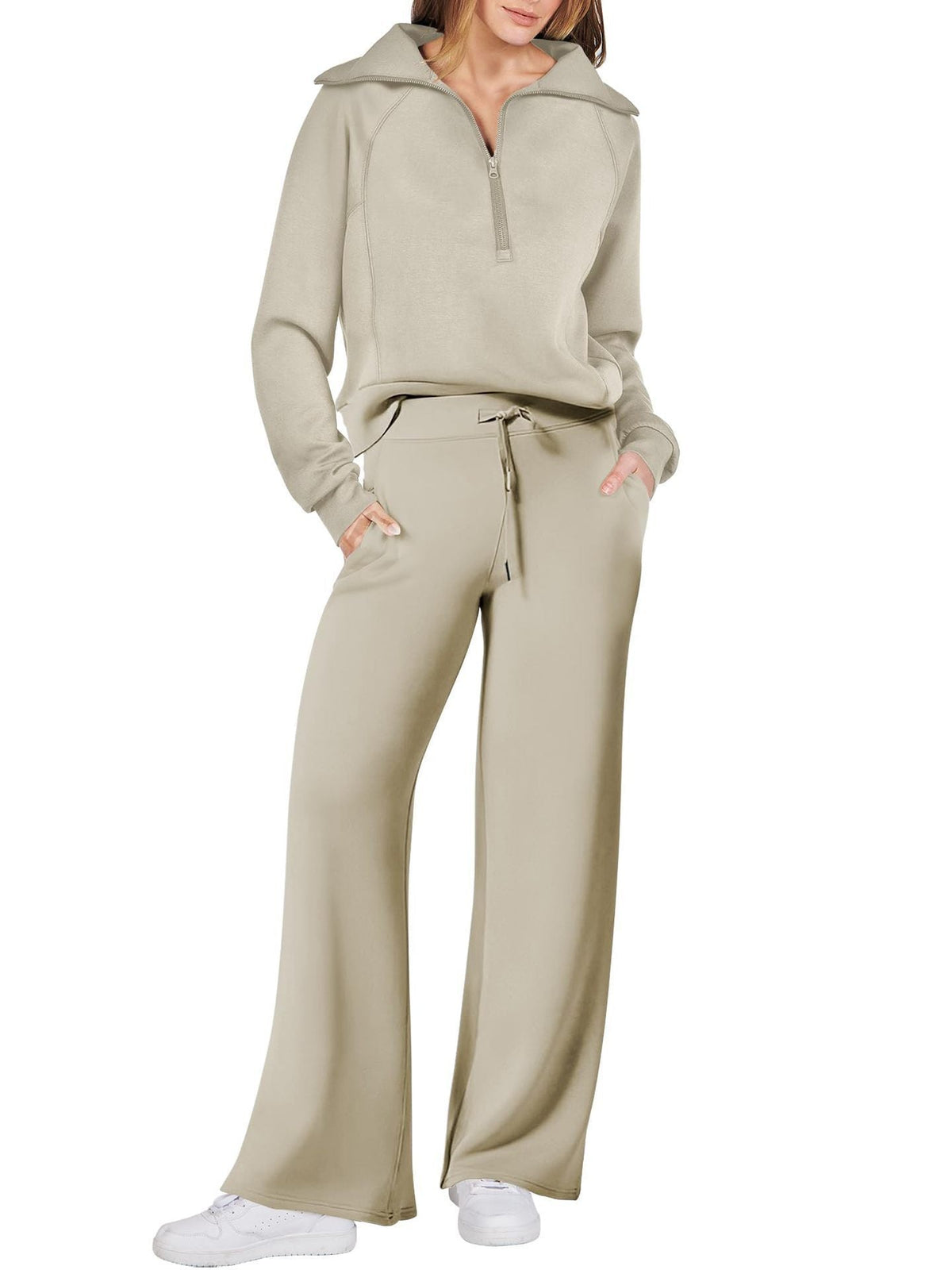 Dame Loungewear Sæt med Halv Lynlås og Bukser