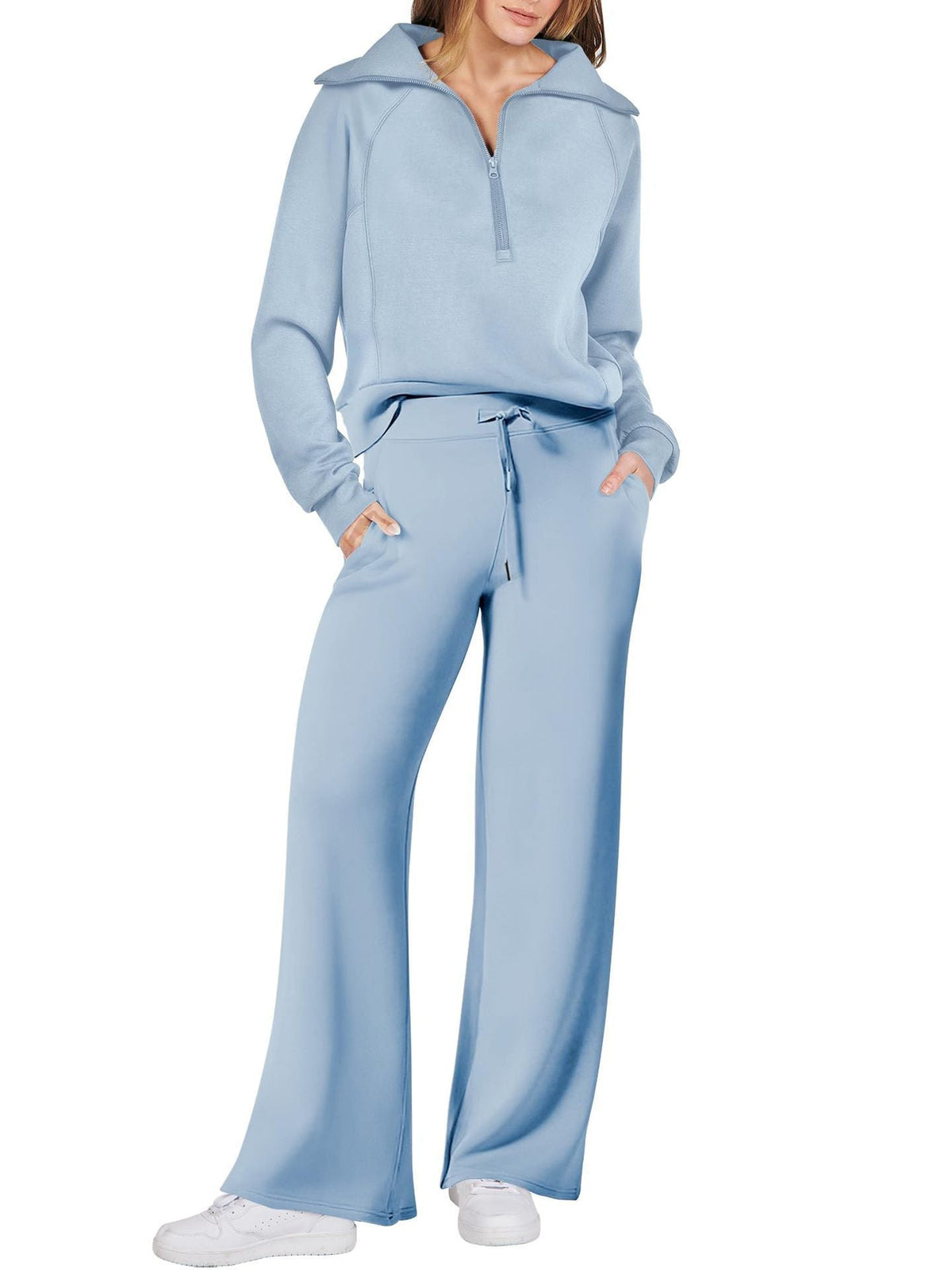 Dame Loungewear Sæt med Halv Lynlås og Bukser