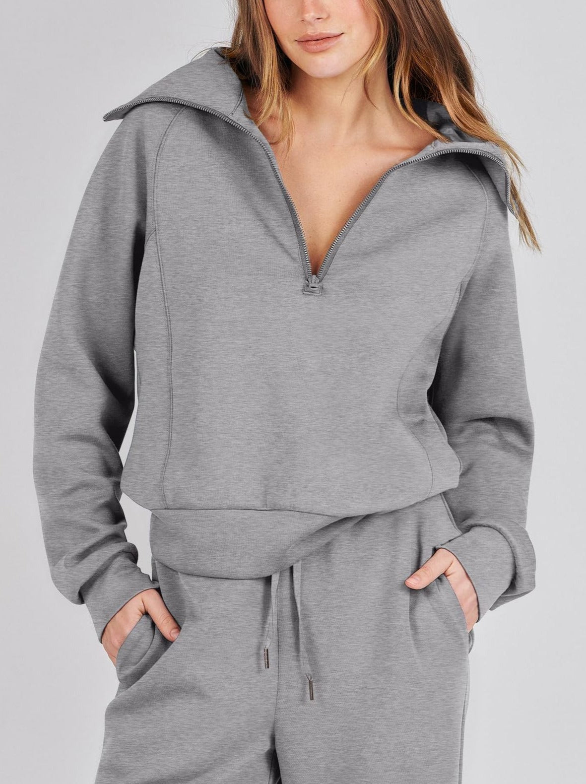 Dame Loungewear Sæt med Halv Lynlås og Bukser