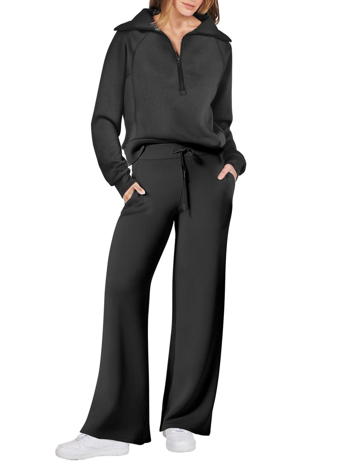 Dame Loungewear Sæt med Halv Lynlås og Bukser