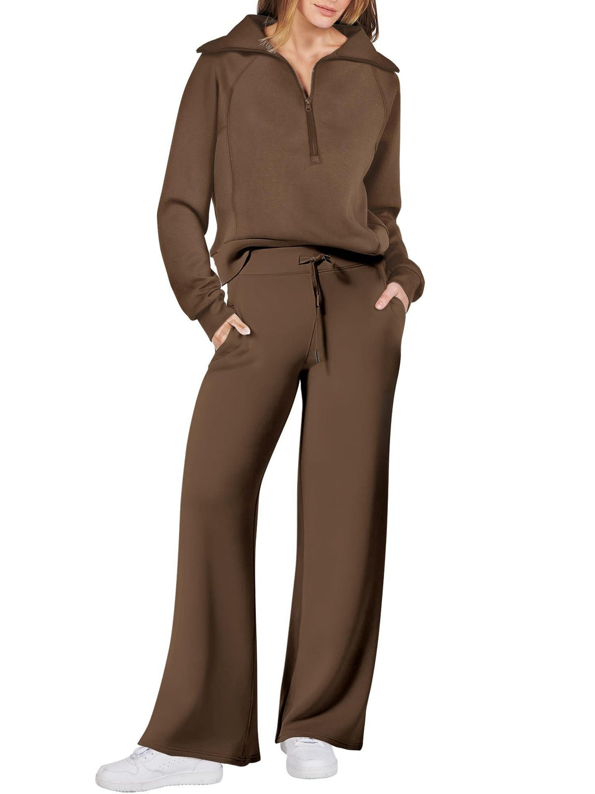 Dame Loungewear Sæt med Halv Lynlås og Bukser