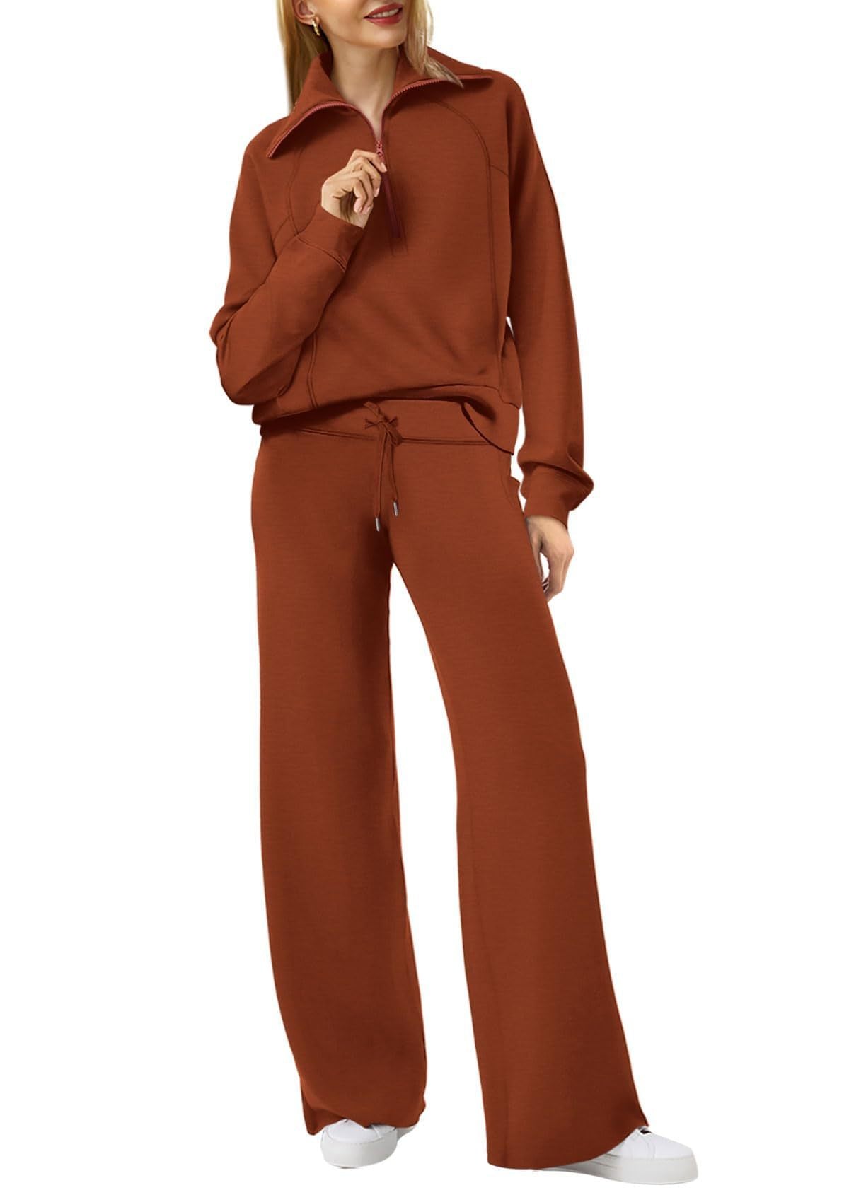 Dame Loungewear Sæt med Halv Lynlås og Bukser