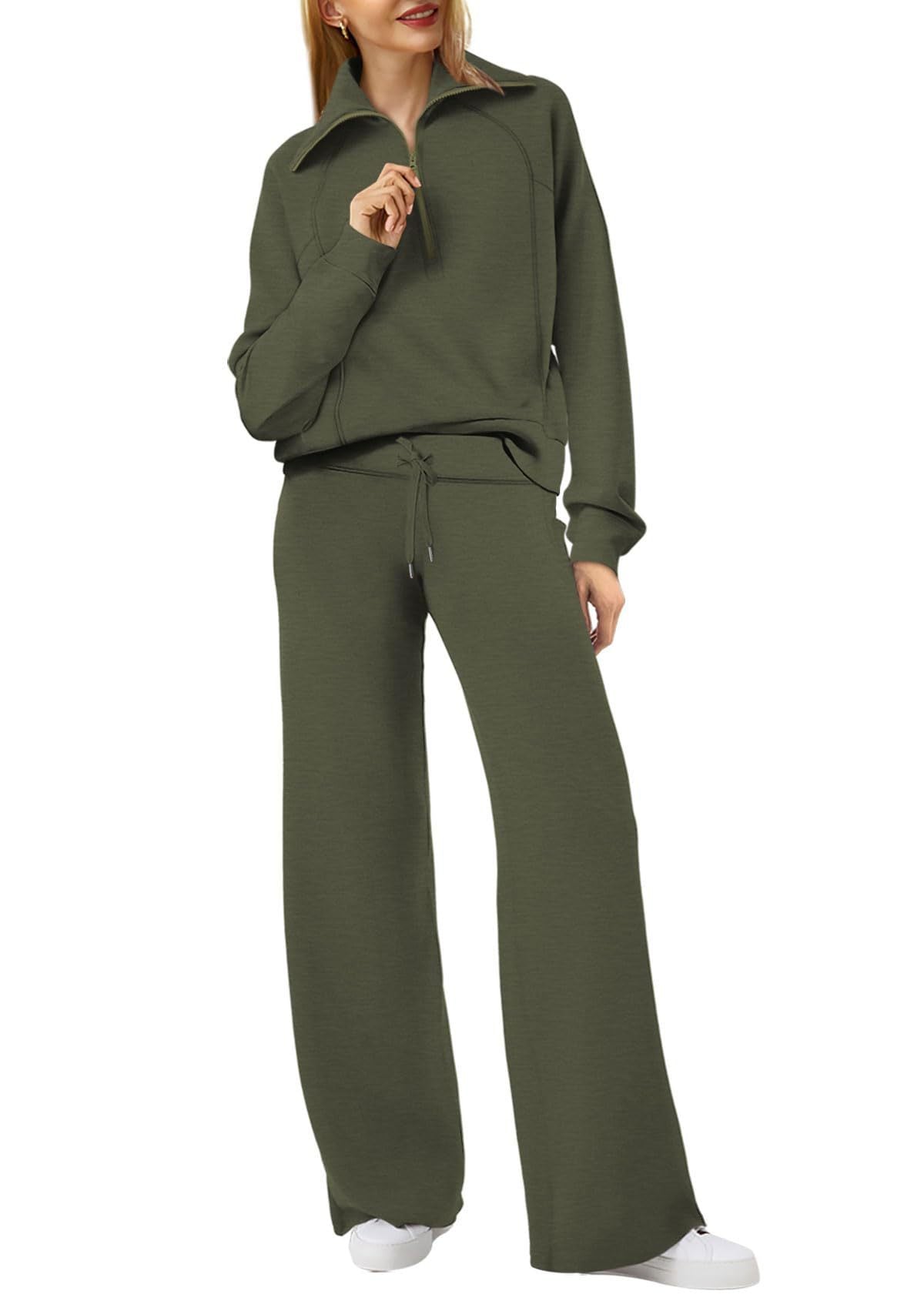 Dame Loungewear Sæt med Halv Lynlås og Bukser