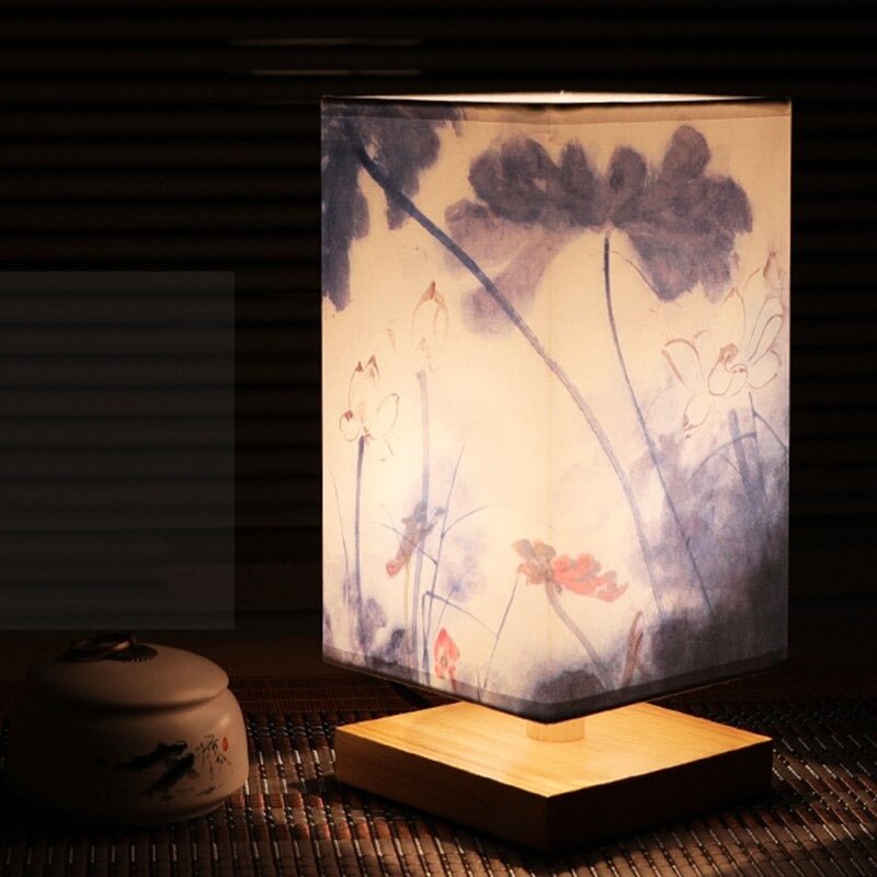 Table lamp – Fabric with Japanese pattern, Nordic design for bedroom or living room