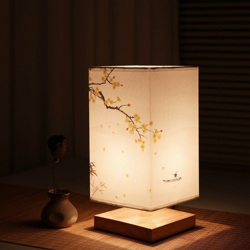 Table lamp – Fabric with Japanese pattern, Nordic design for bedroom or living room