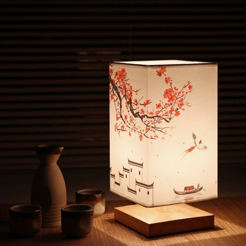 Table lamp – Fabric with Japanese pattern, Nordic design for bedroom or living room