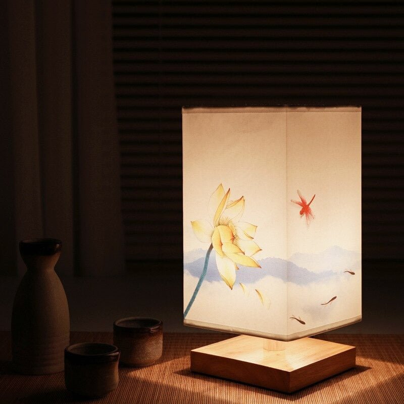 Table lamp – Fabric with Japanese pattern, Nordic design for bedroom or living room