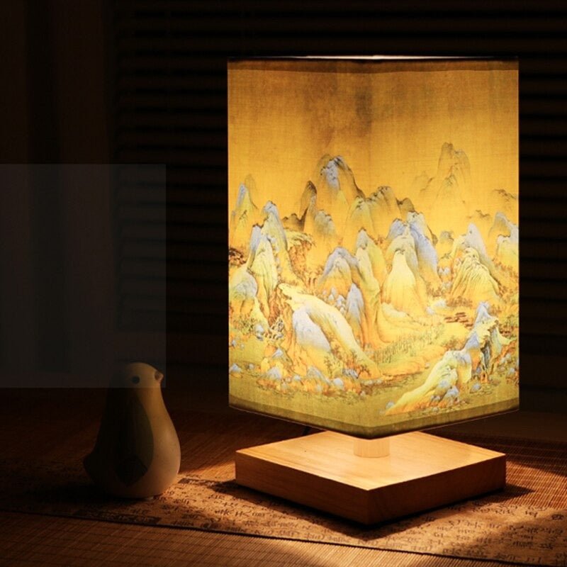 Table lamp – Fabric with Japanese pattern, Nordic design for bedroom or living room