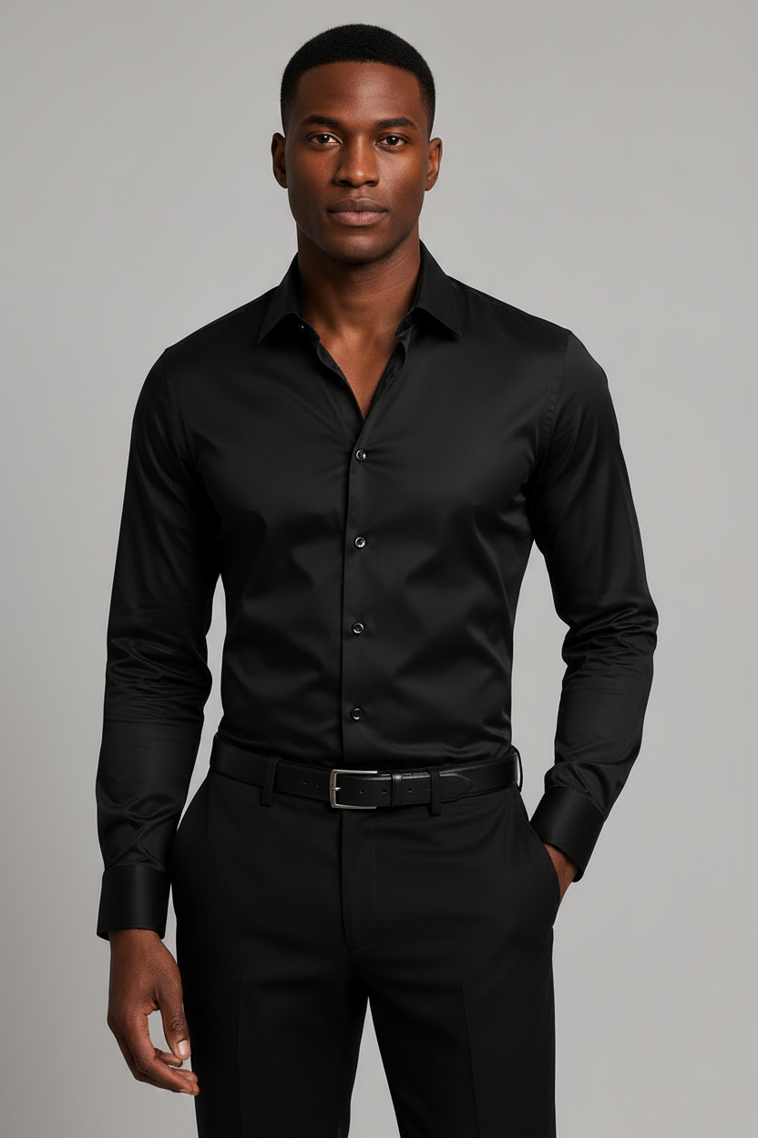 Herreskjorte i Satinlook – Slim Fit med Stretch Komfort
