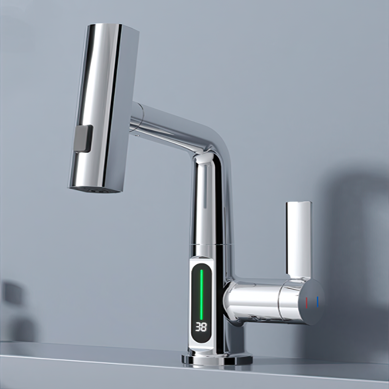 Smart Kitchen and Bathroom Faucet – Modern Design with Digital Temperature Display and 360° Rotation Function