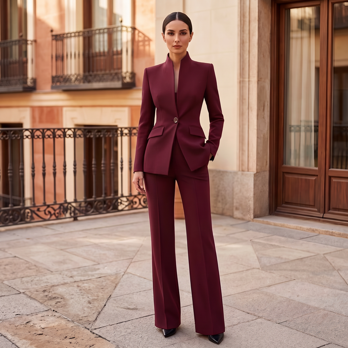 Dame Buksedragt – Blazer og Bukser i Elegant Snit