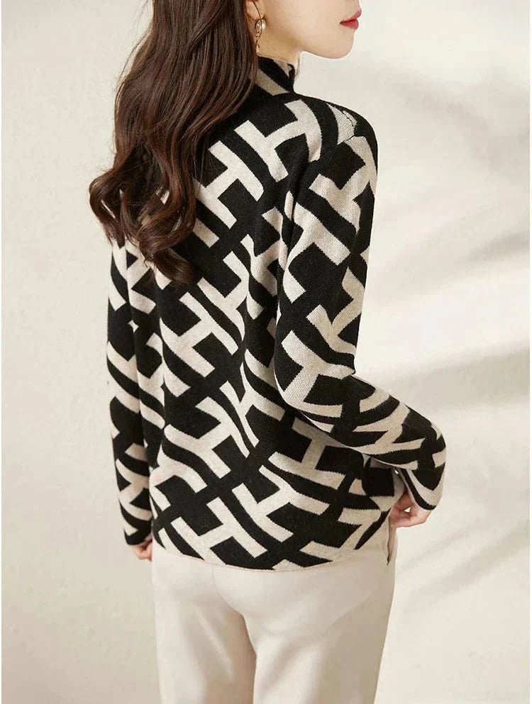 Ladies Basic Knitted Sweater - Black and White, Casual Pullover for Every Day