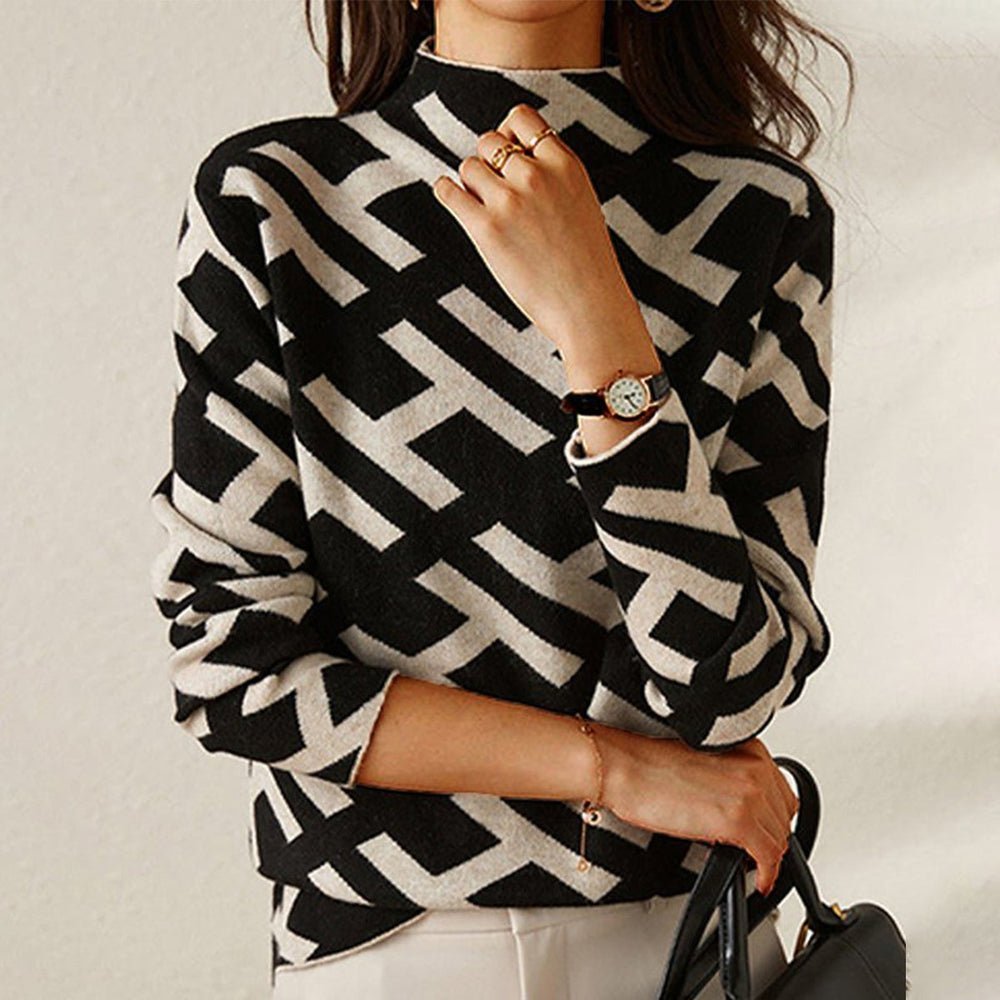 Ladies Basic Knitted Sweater - Black and White, Casual Pullover for Every Day