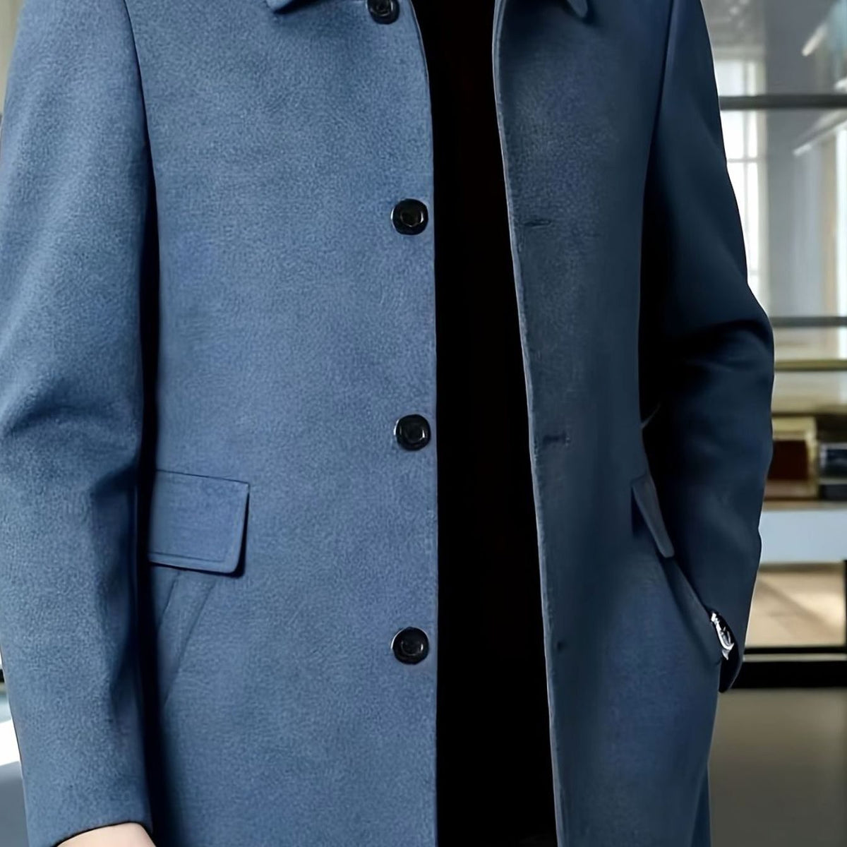 Herre Uldfrakke Relaxed Fit med Enkeltknappet Facon og Klassisk Krave