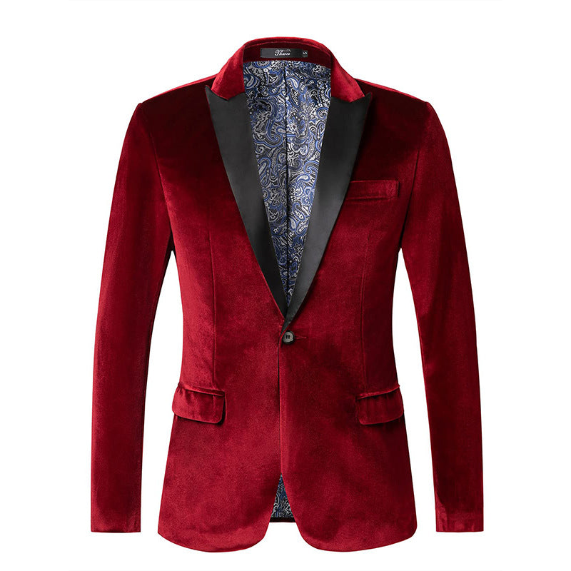 Herre Smoking Jakke i Velour med Satin Revers og Enkelt Knap