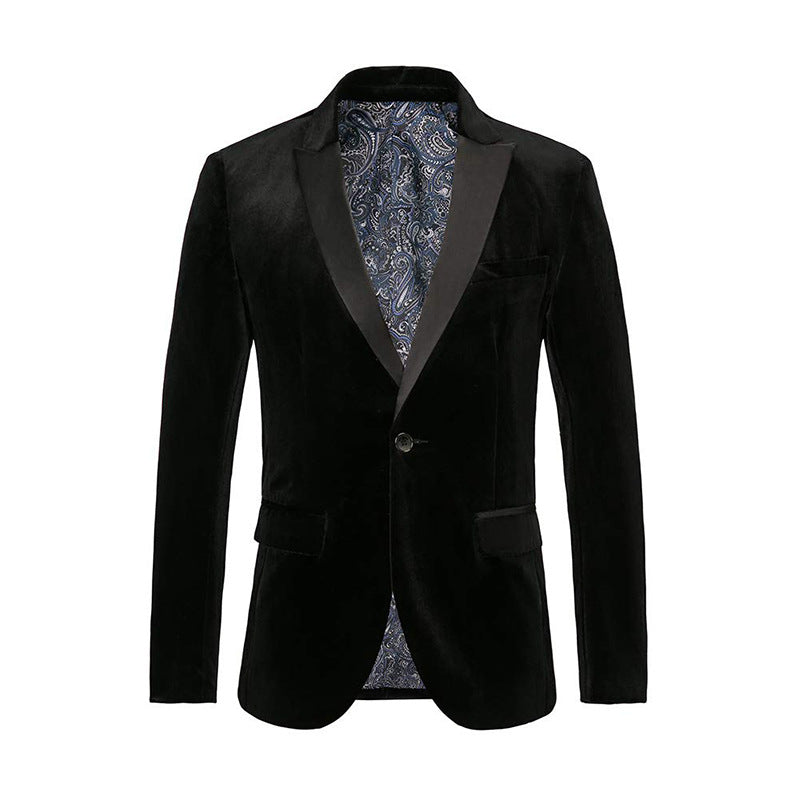 Herre Smoking Jakke i Velour med Satin Revers og Enkelt Knap