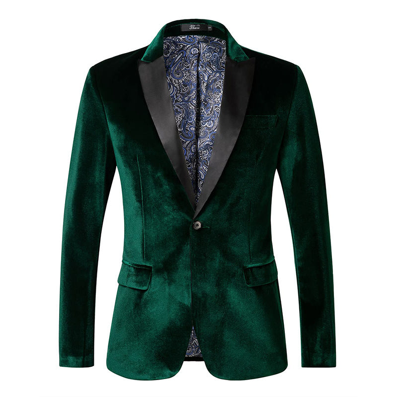 Herre Smoking Jakke i Velour med Satin Revers og Enkelt Knap