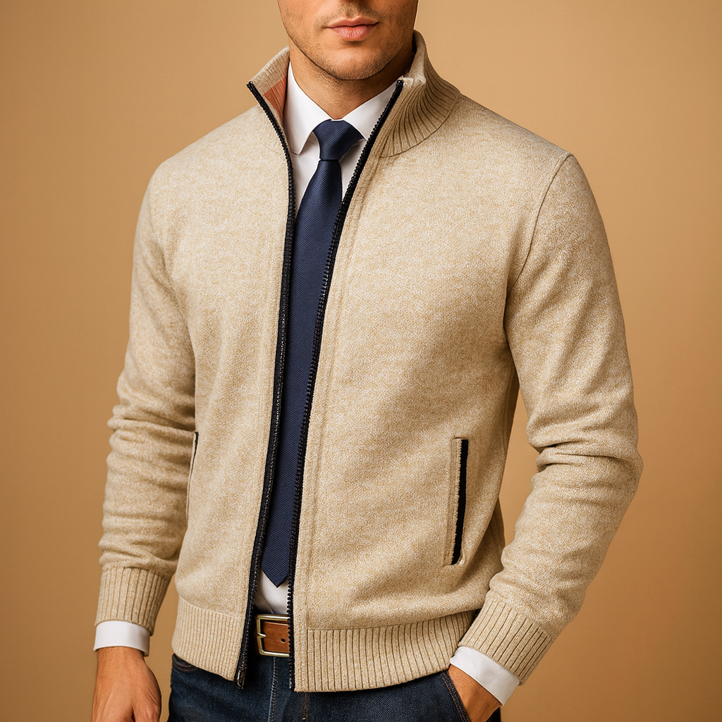 Herre Cardigan med Lynlås – Strikket Model til Efterår og Vinter
