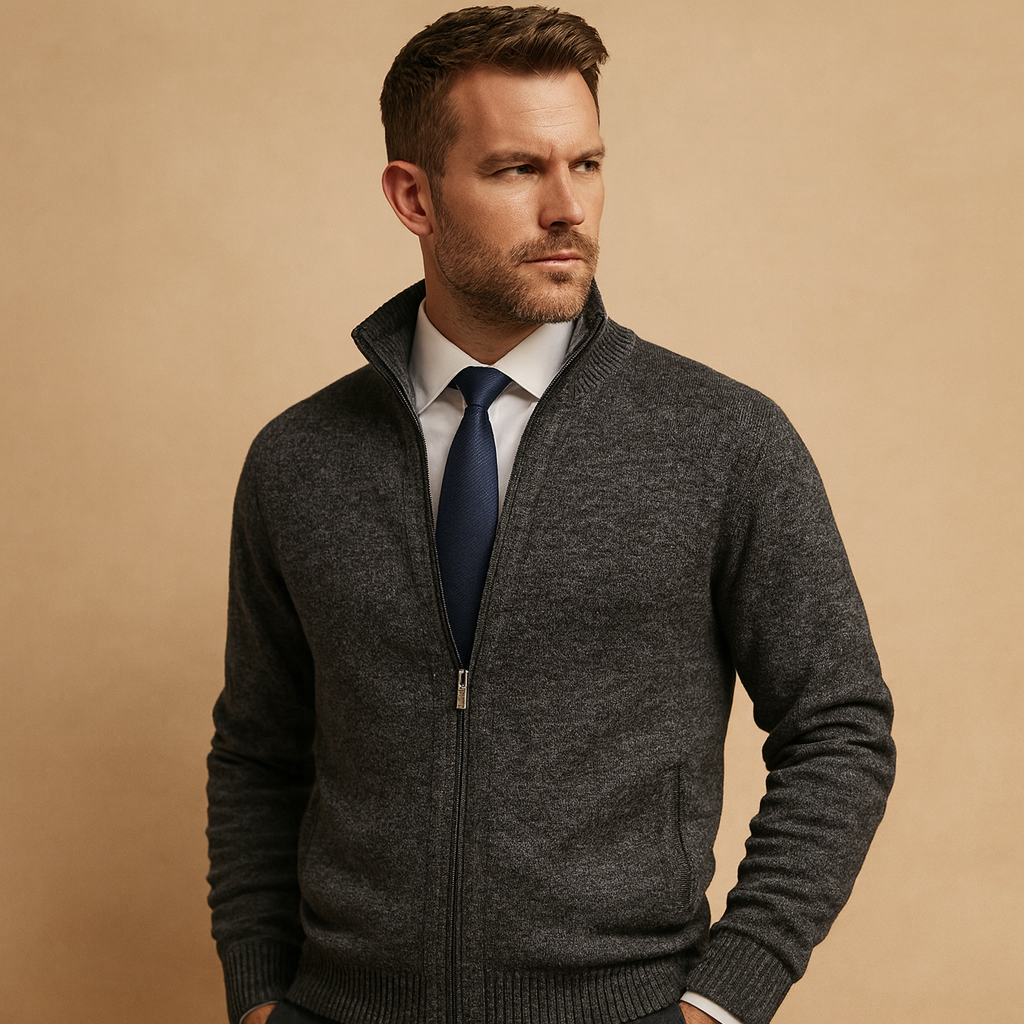 Herre Cardigan med Lynlås – Strikket Model til Efterår og Vinter