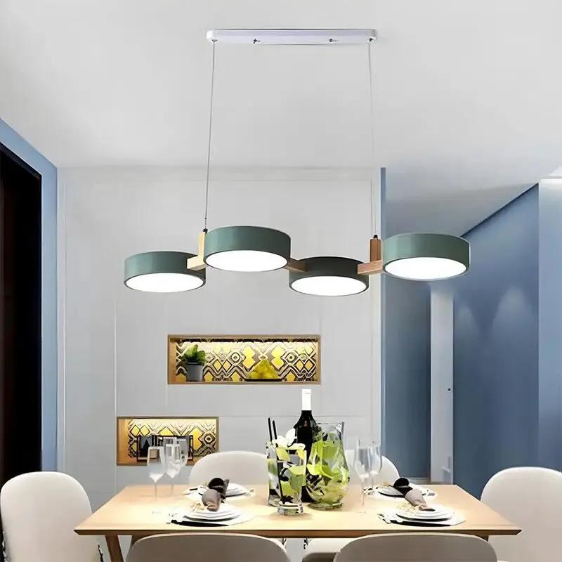 ALVA Scandinavian pendant light with green metal shades and wood detailing for contemporary interiors (10795371266381)