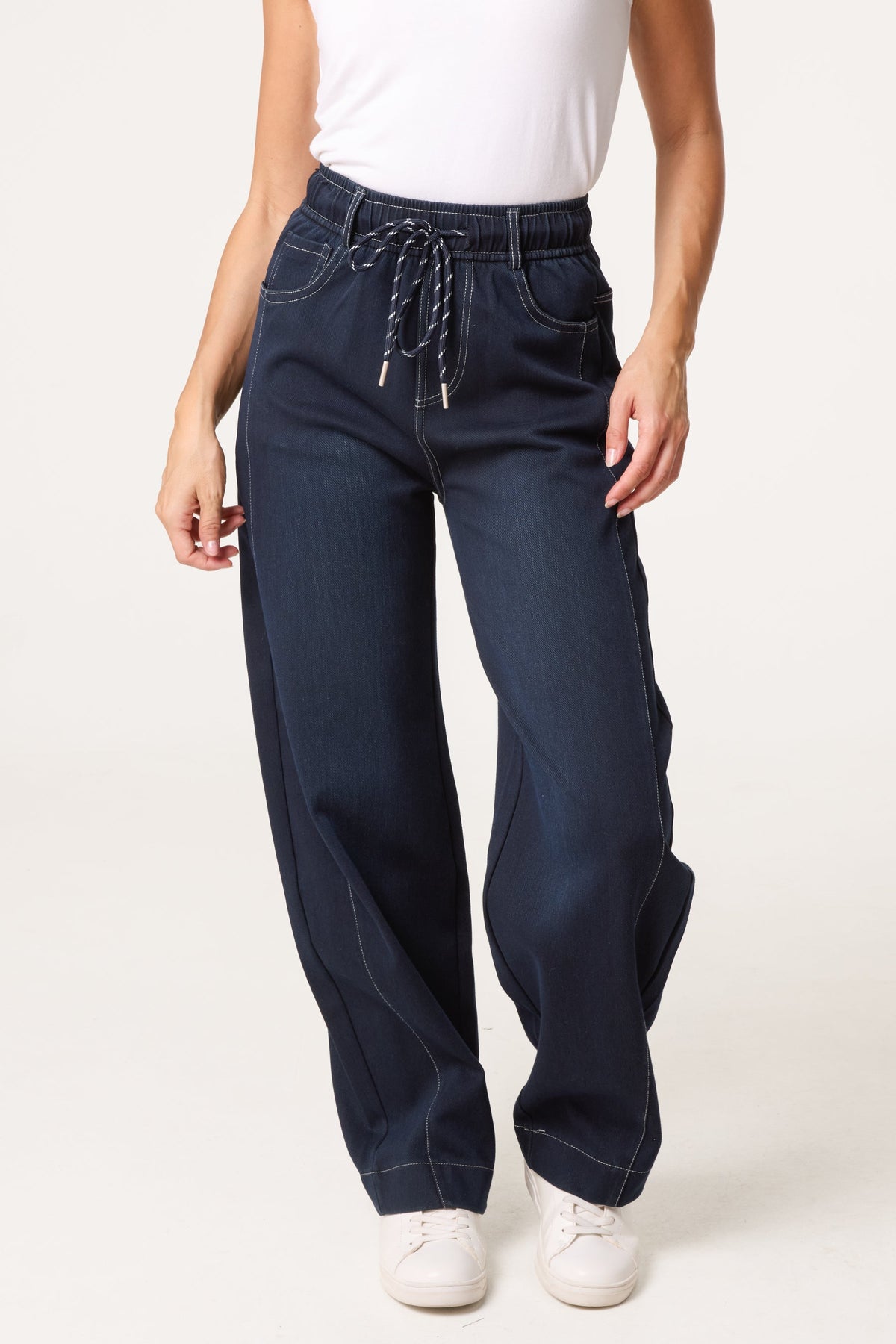Dame Jeans Barrel Leg med Synede Detaljer – Indigo
