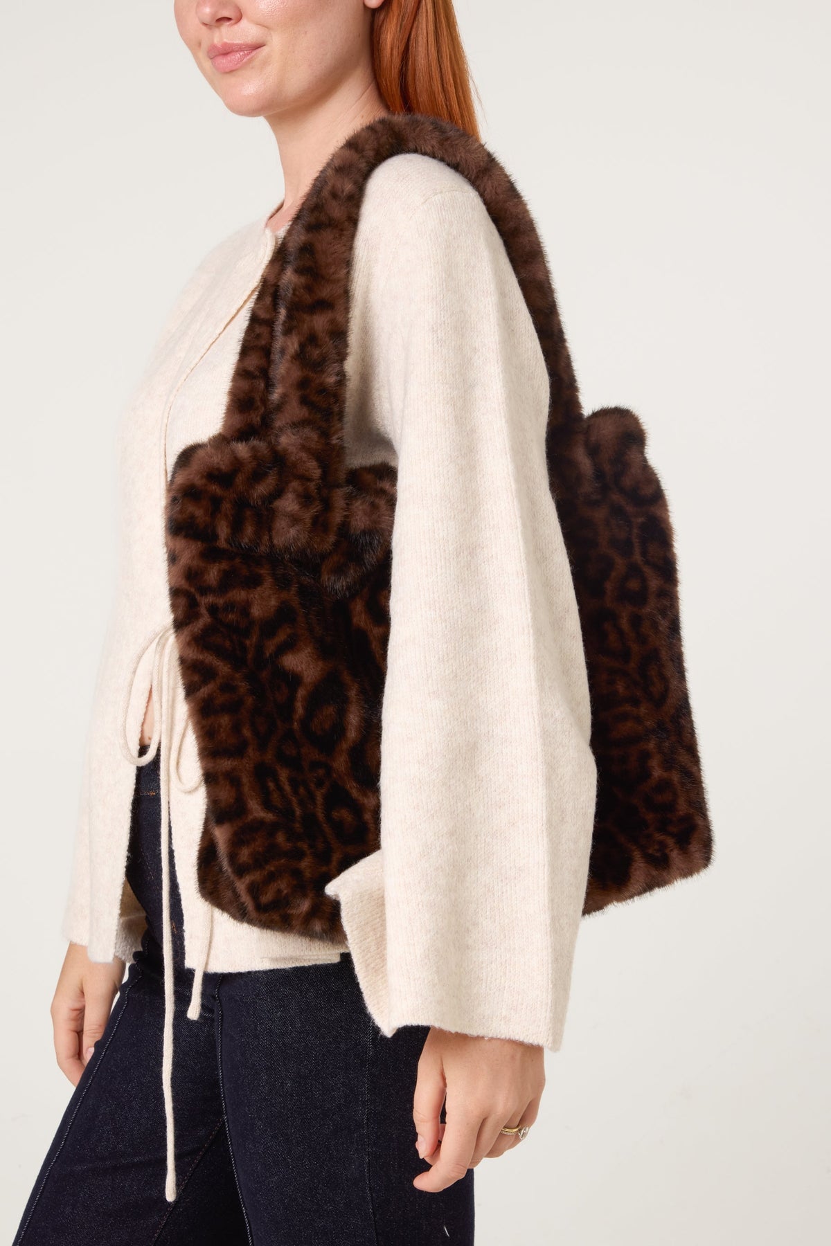 Dame Tote Bag Leopardprint - Fuzzy Polyester, 2 Stk.