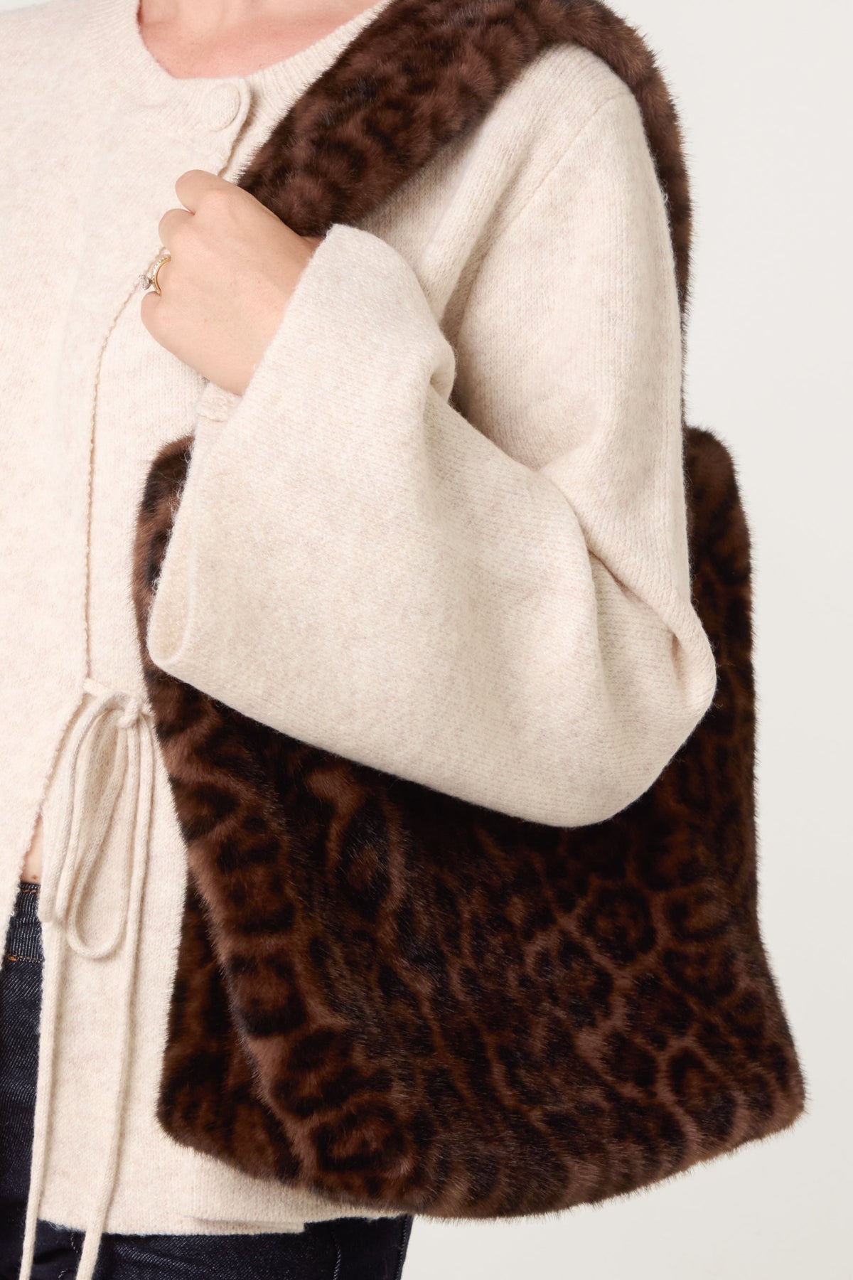 Dame Tote Bag Leopardprint - Fuzzy Polyester, 2 Stk.