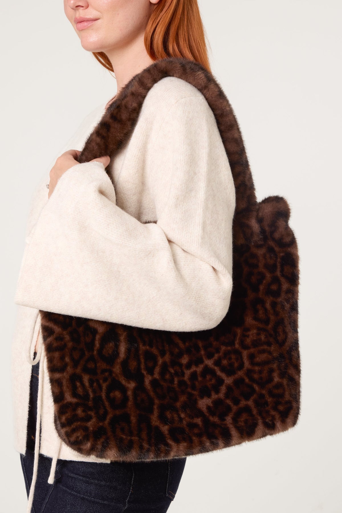 Dame Tote Bag Leopardprint - Fuzzy Polyester, 2 Stk.