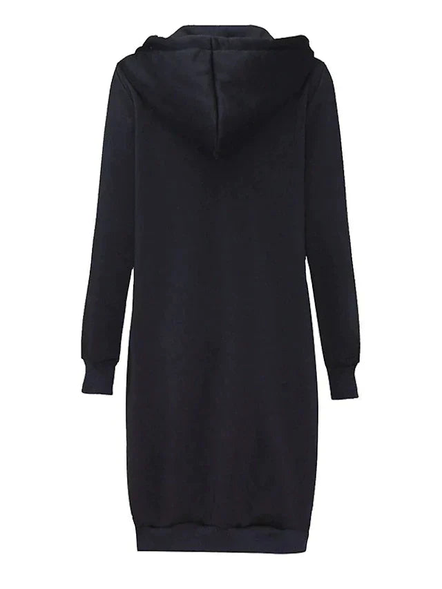 Lang cardigan med hætte til kvinder - Cardigan med hætte og åben front, afslappet fritidstøj til hjemmet og fritiden