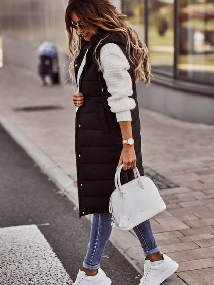Lang quiltet bodywarmer til kvinder - Slim Fit Gilet, ærmeløs puffer mellemliggende jakke efterår/vinter