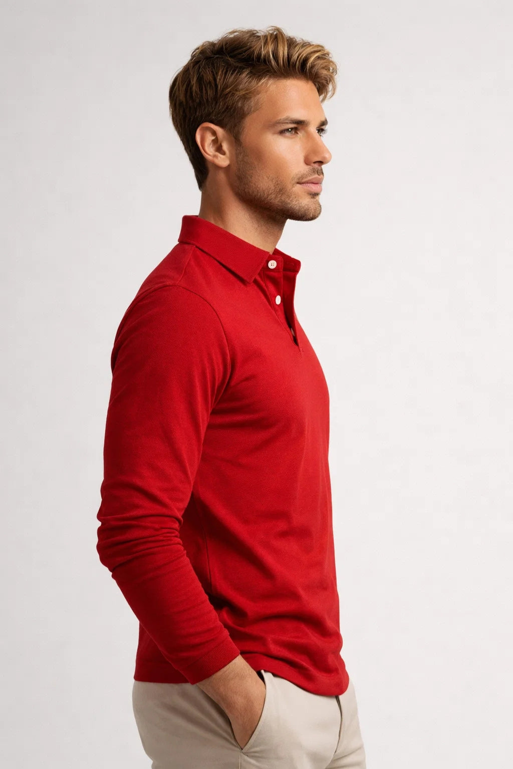 Herre Polo med Lange Ærmer - Klassisk Krave, Slim Fit