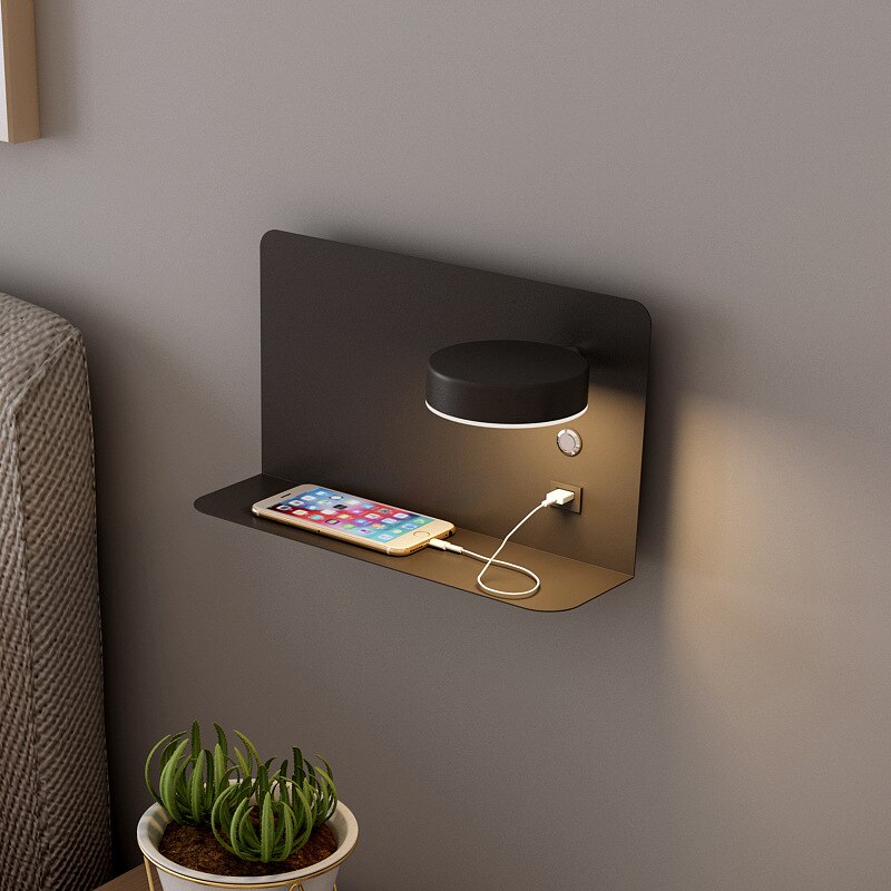 Modern LED Wall Lamp – Silver, With USB Port and 3 Colors for the Bedroom or Home Office