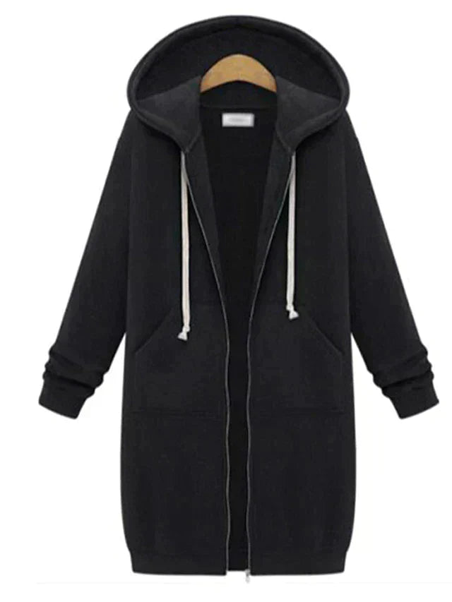 Lang cardigan med hætte til kvinder - Cardigan med hætte og åben front, afslappet fritidstøj til hjemmet og fritiden