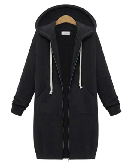 Lang cardigan med hætte til kvinder - Cardigan med hætte og åben front, afslappet fritidstøj til hjemmet og fritiden
