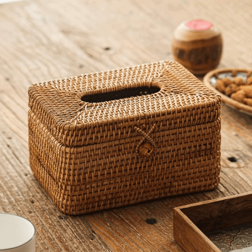 Servietboksholder i Flettet Rattan - Håndlavet Opbevaring til Papirlommetørklæder