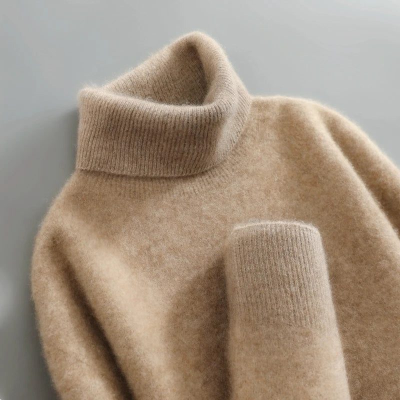 Dame Rullekrave Sweater med Ribbet Krave og Lange Ærmer