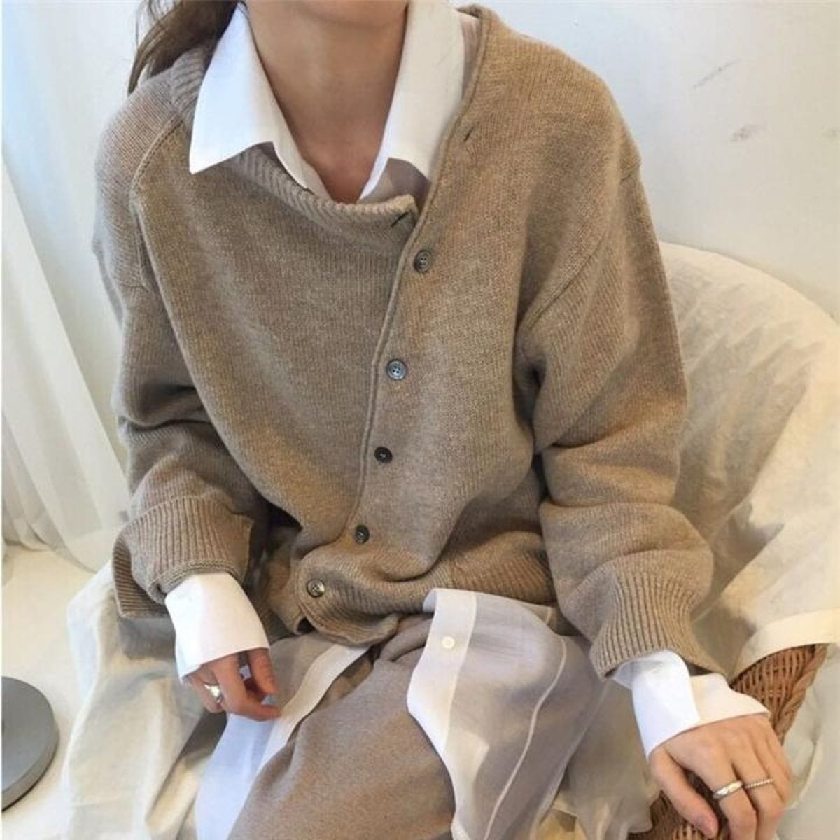 Ladies Cardigan with Button Closure - Knitted Cardigan