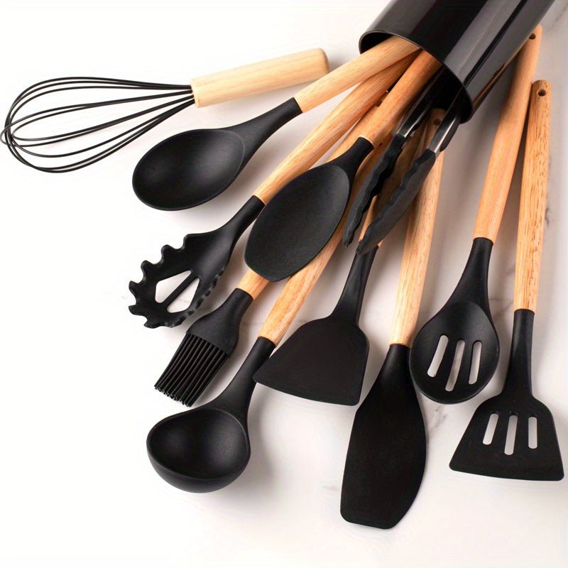 Silicone Kitchen Utensil Set – 26-piece, Heat Resistant with Wooden Handle for Home Kitchen or Professional Cooking Areas